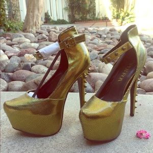 Gold Stilettos with Gold Stud Details